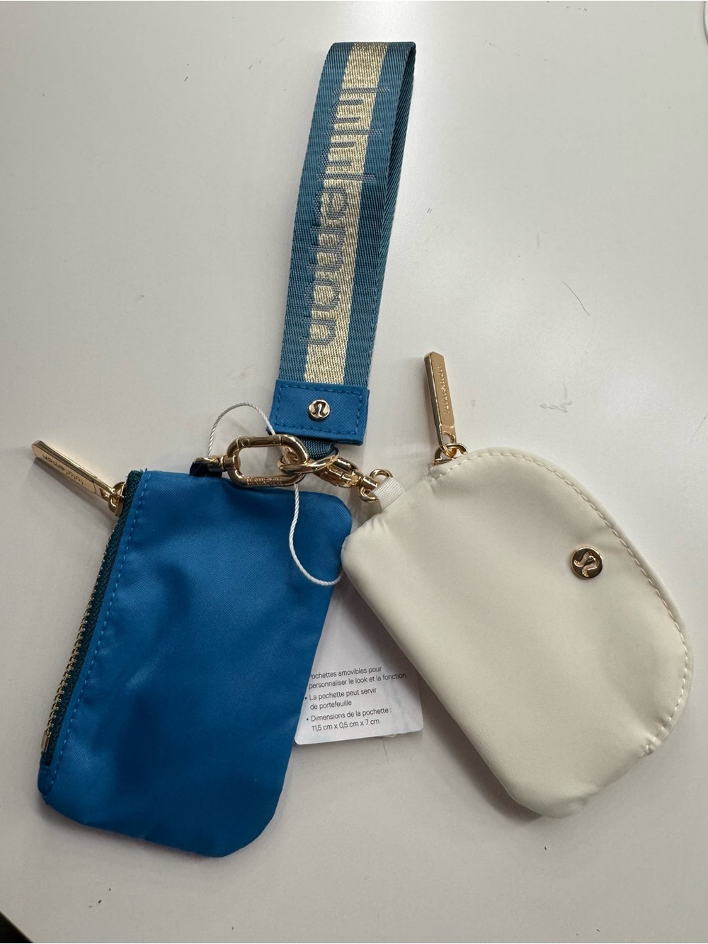 Blue & Cream Double Pouch Wristlet Keychain